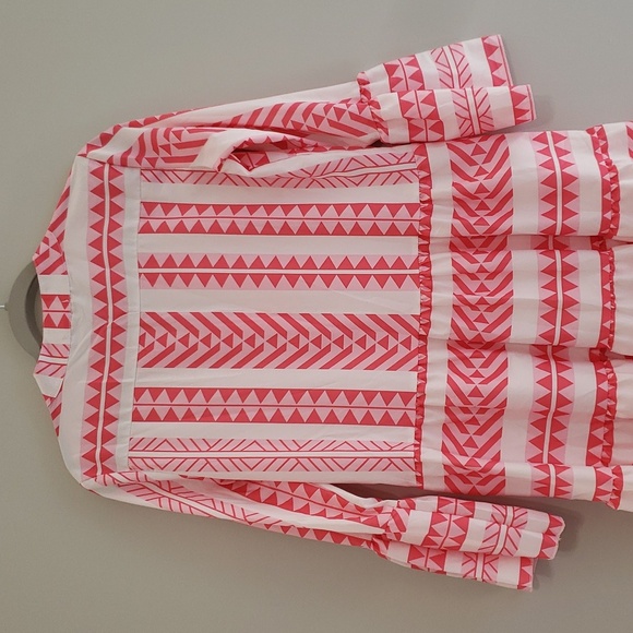 Sunday Up Dress Small Pink White Pattern Tiered Bell Sleeves Aztec Western Rodeo - Picture 7 of 15